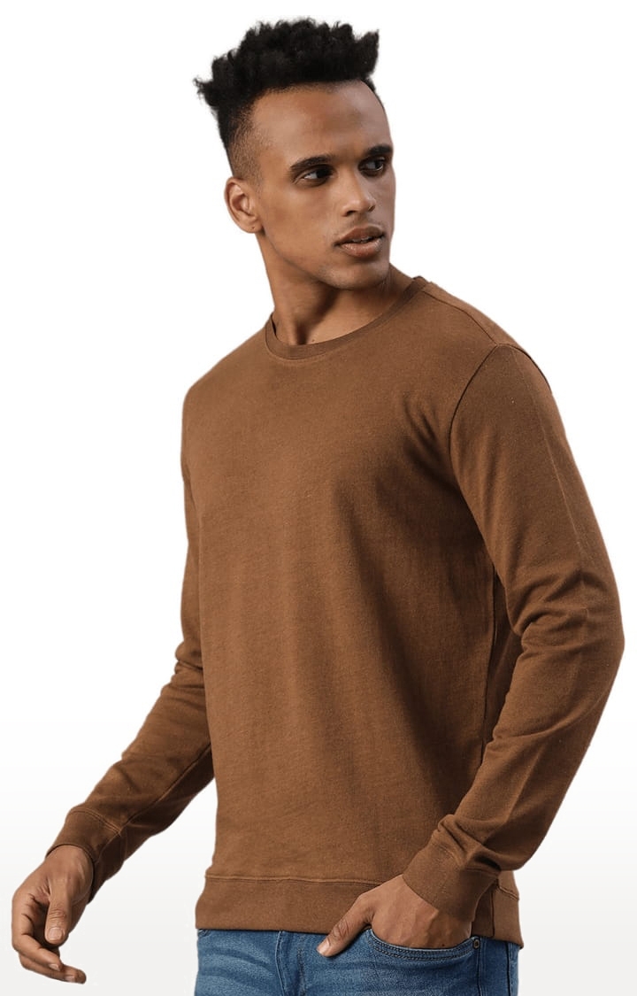 HUETRAP | Men's Brown Cotton Blend Solid Sweatshirt 2