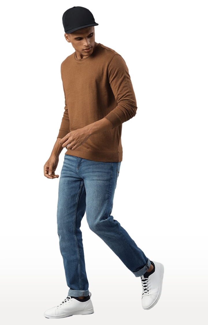 HUETRAP | Men's Brown Cotton Blend Solid Sweatshirt 1