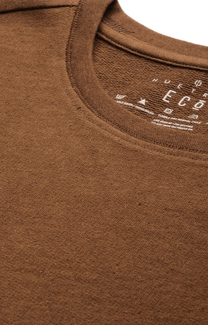 HUETRAP | Men's Brown Cotton Blend Solid Sweatshirt 4
