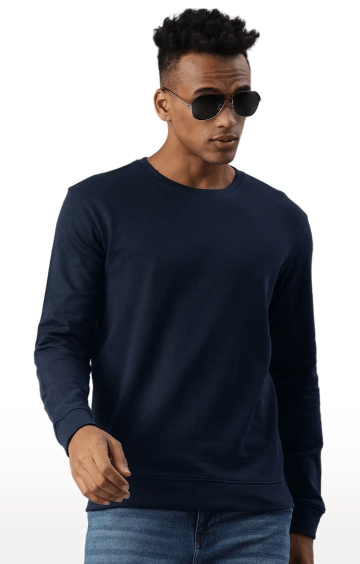 HUETRAP | Men's Blue Cotton Blend Solid Sweatshirt 0