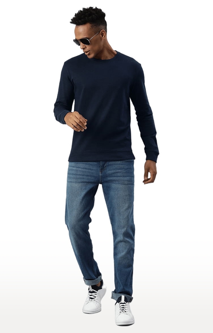 HUETRAP | Men's Blue Cotton Blend Solid Sweatshirt 1