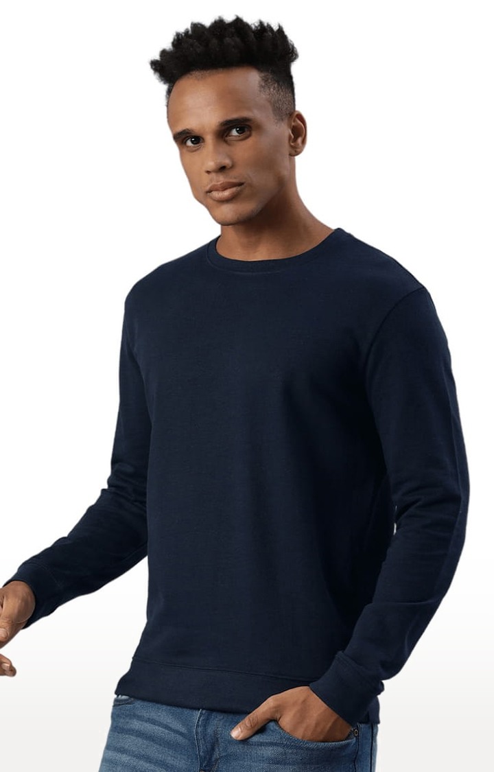 HUETRAP | Men's Blue Cotton Blend Solid Sweatshirt 2