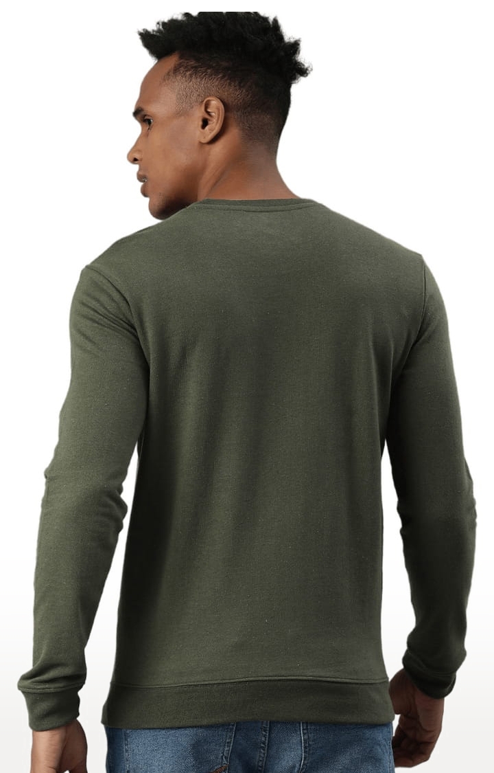 HUETRAP | Men's Green Cotton Blend Solid Sweatshirt 3