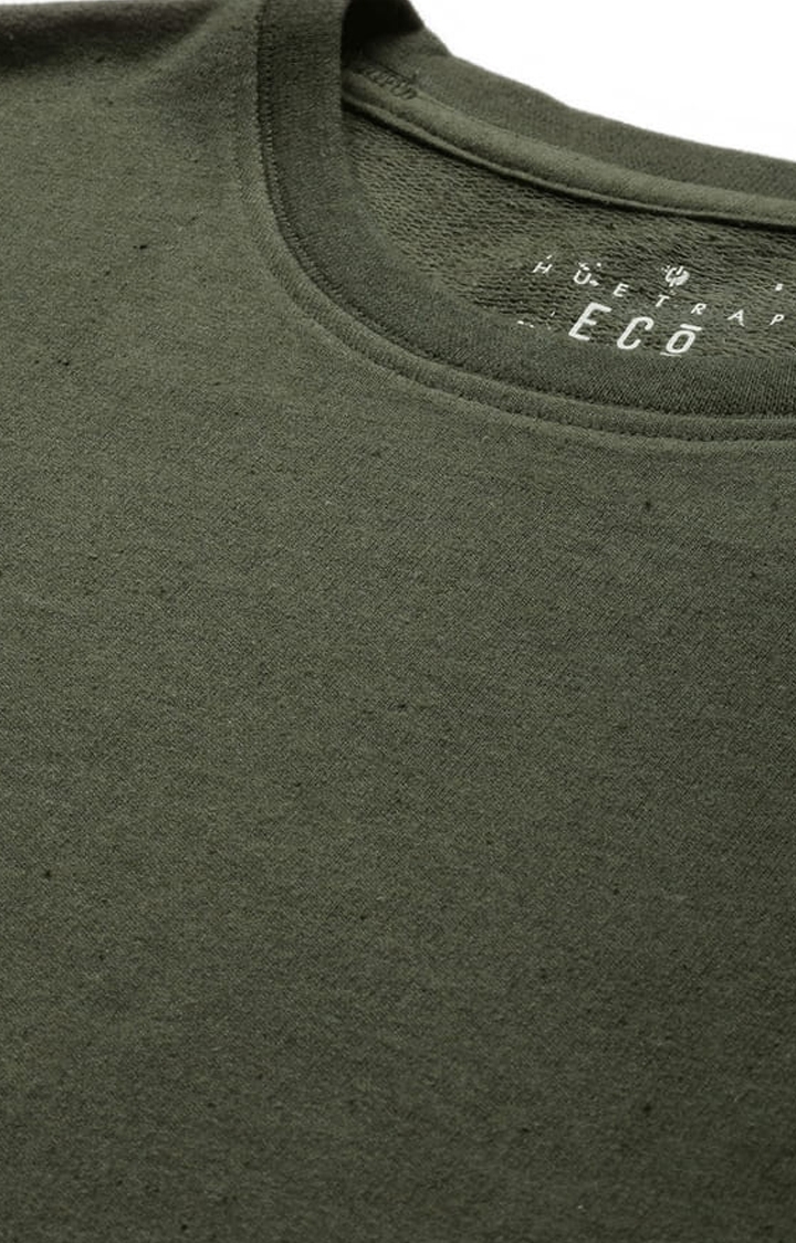 HUETRAP | Men's Green Cotton Blend Solid Sweatshirt 4