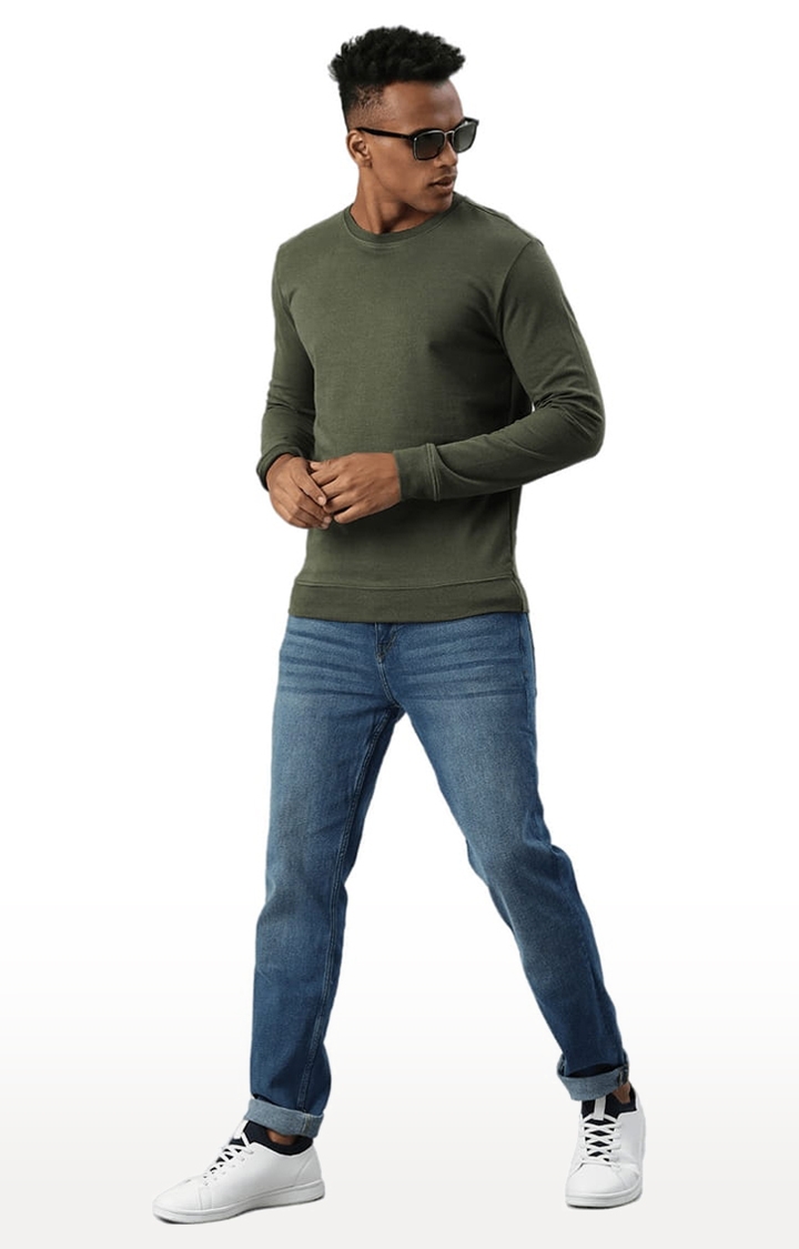 HUETRAP | Men's Green Cotton Blend Solid Sweatshirt 1