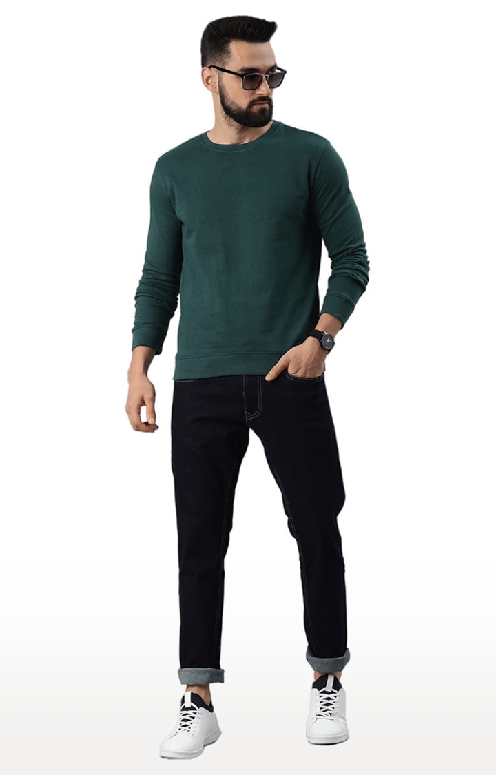 HUETRAP | Men's Green Cotton Blend Solid Sweatshirt 1