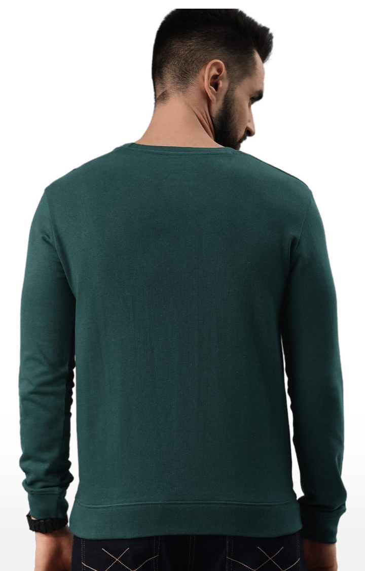 HUETRAP | Men's Green Cotton Blend Solid Sweatshirt 3
