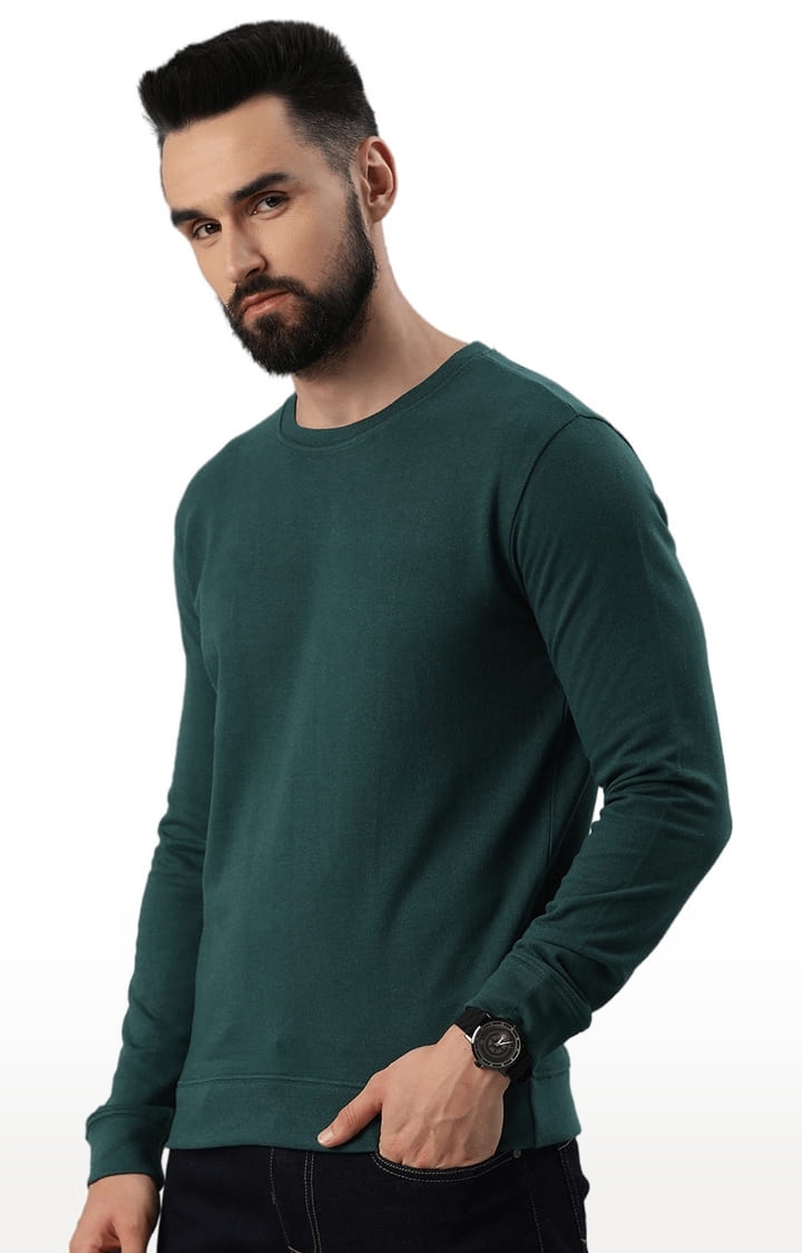 HUETRAP | Men's Green Cotton Blend Solid Sweatshirt 2