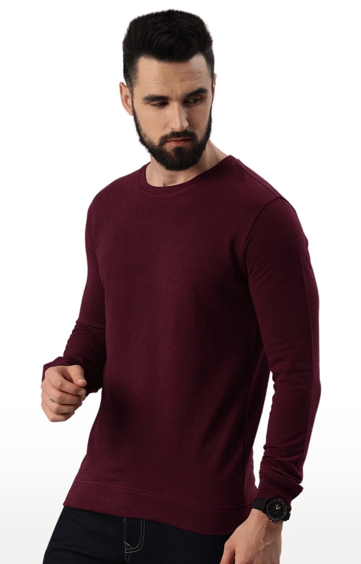 HUETRAP | Men's Maroon Cotton Blend Solid Sweatshirt 0