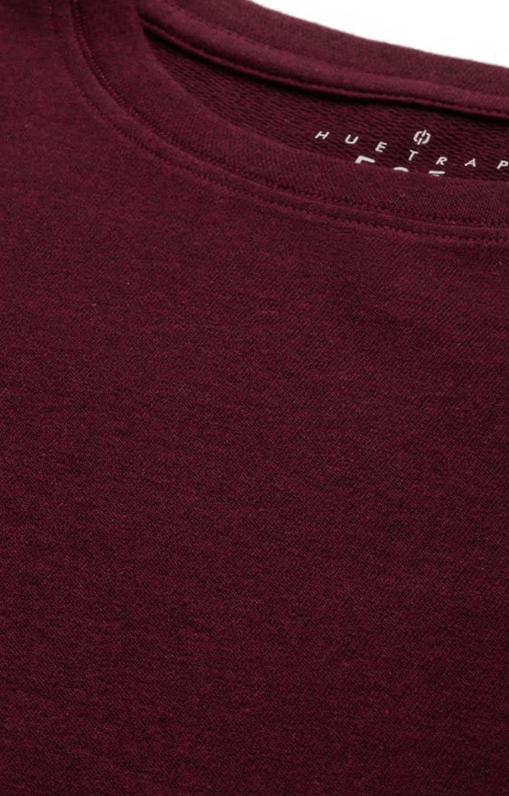 HUETRAP | Men's Maroon Cotton Blend Solid Sweatshirt 4
