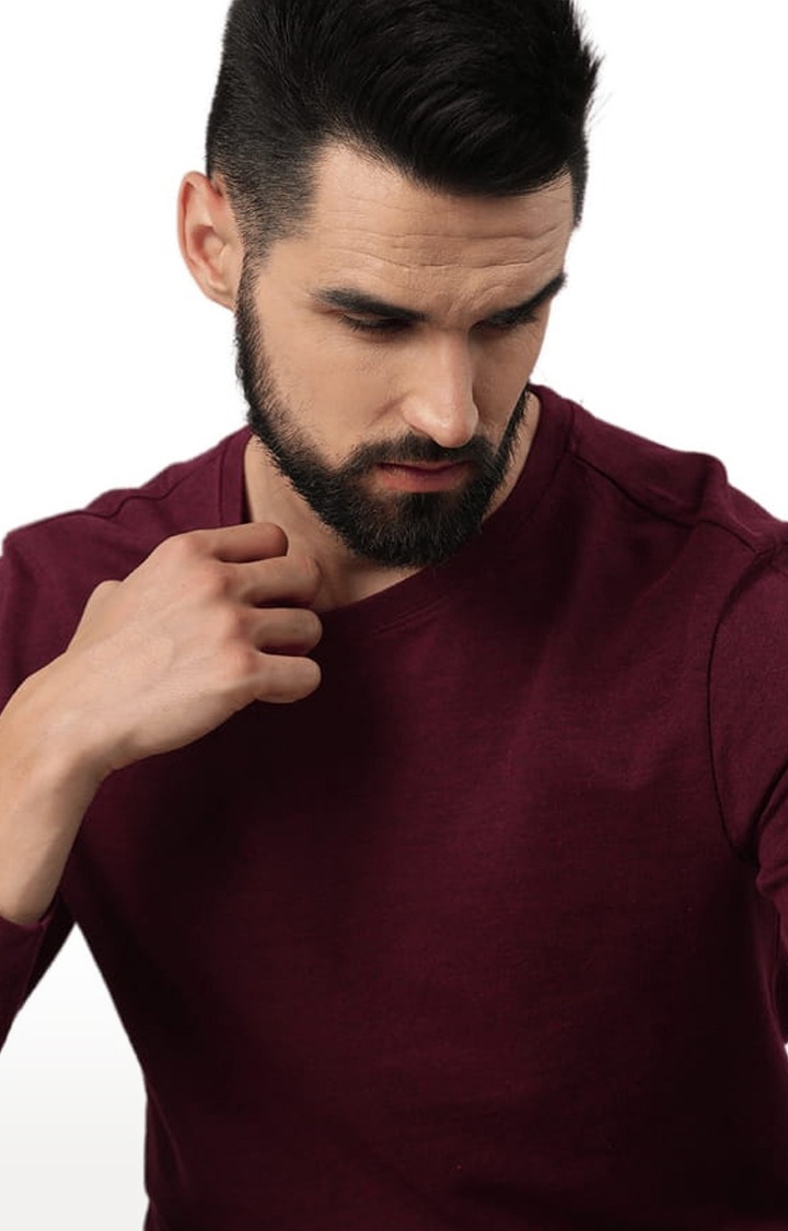 HUETRAP | Men's Maroon Cotton Blend Solid Sweatshirt 3