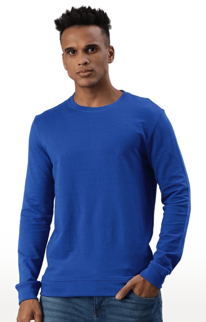 HUETRAP | Men's Blue Cotton Blend Solid Sweatshirt 0