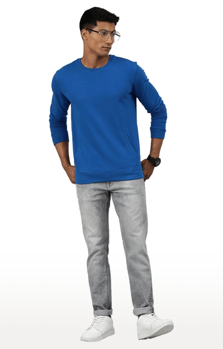 HUETRAP | Men's Blue Cotton Solid Sweatshirt 1