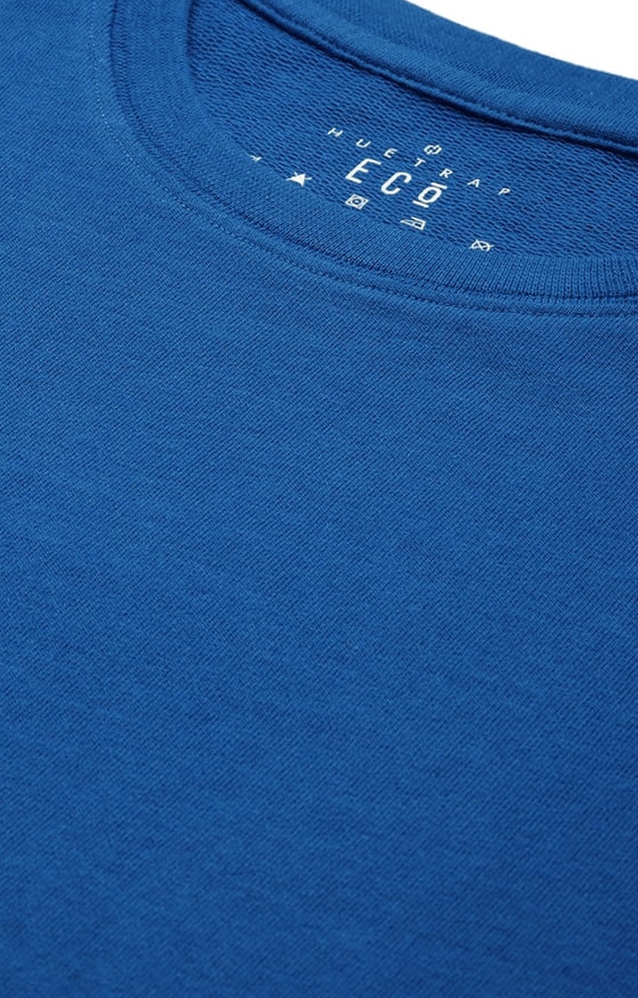 HUETRAP | Men's Blue Cotton Solid Sweatshirt 4