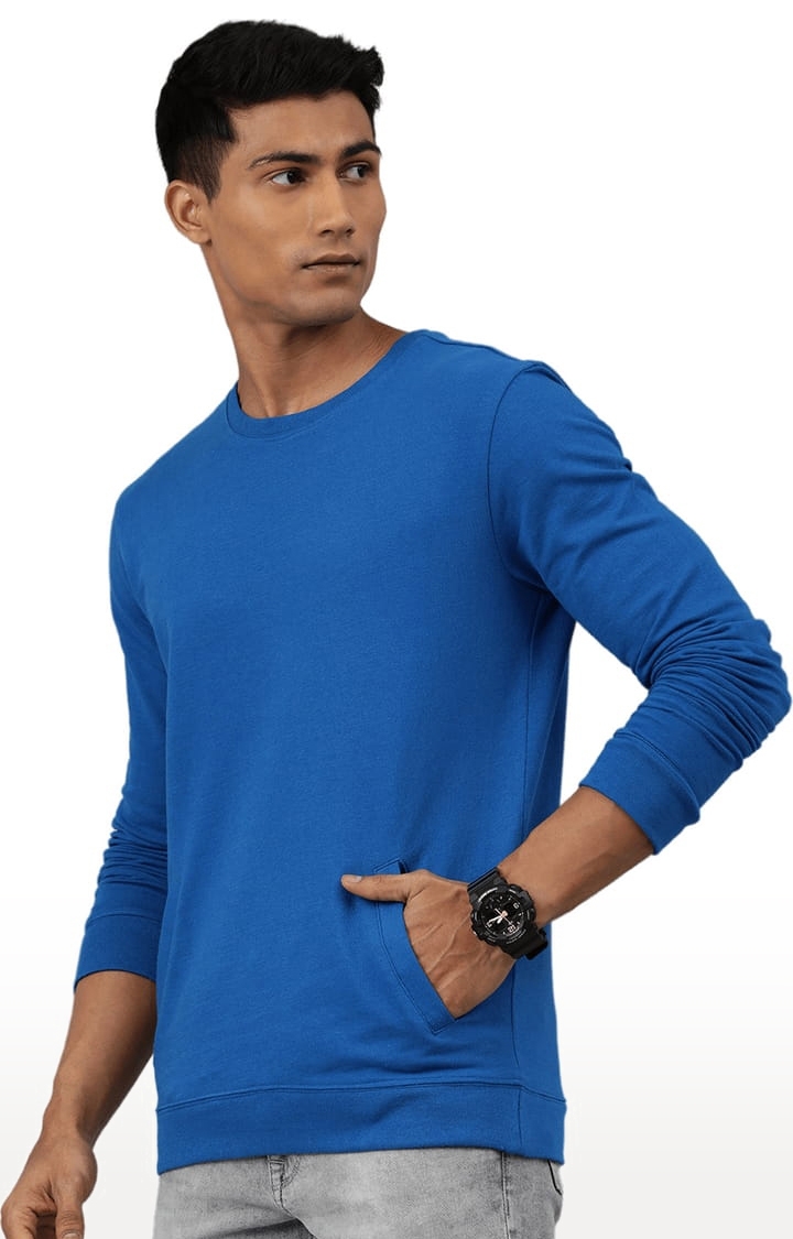 HUETRAP | Men's Blue Cotton Solid Sweatshirt 2