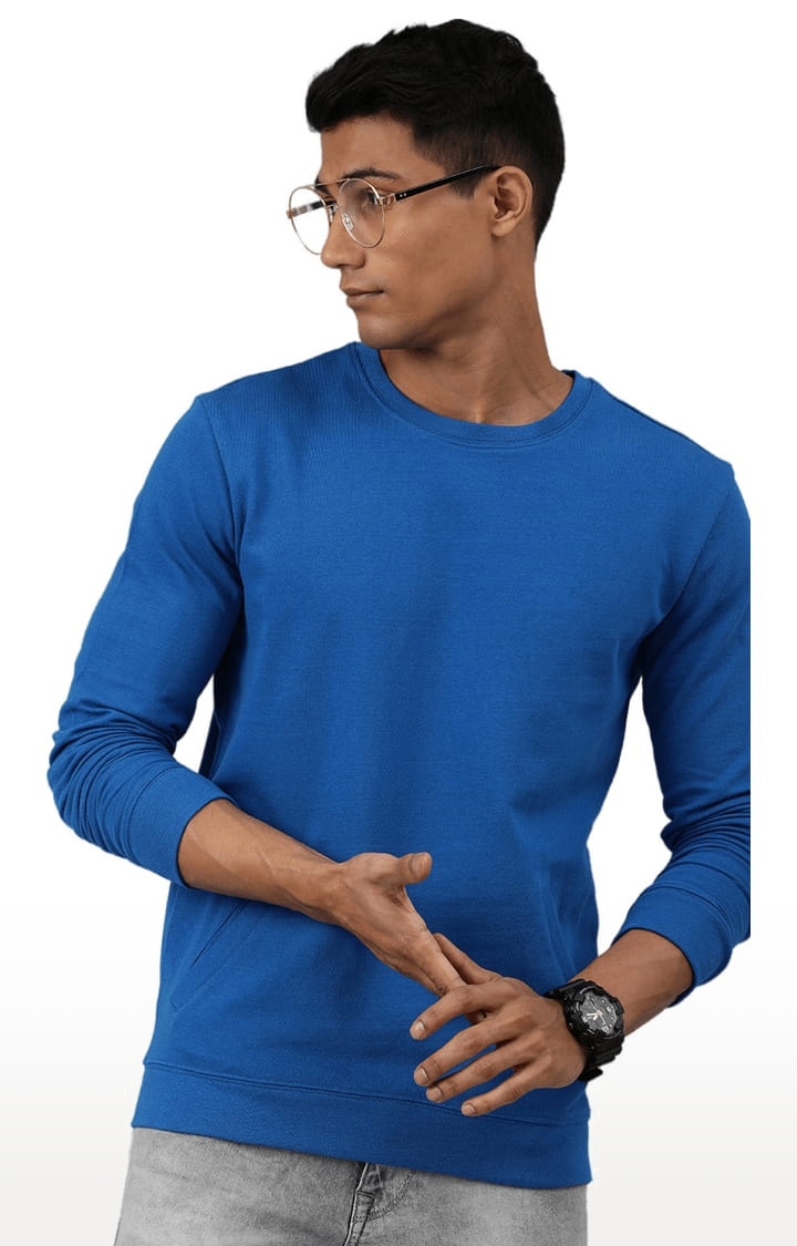 HUETRAP | Men's Blue Cotton Solid Sweatshirt 0