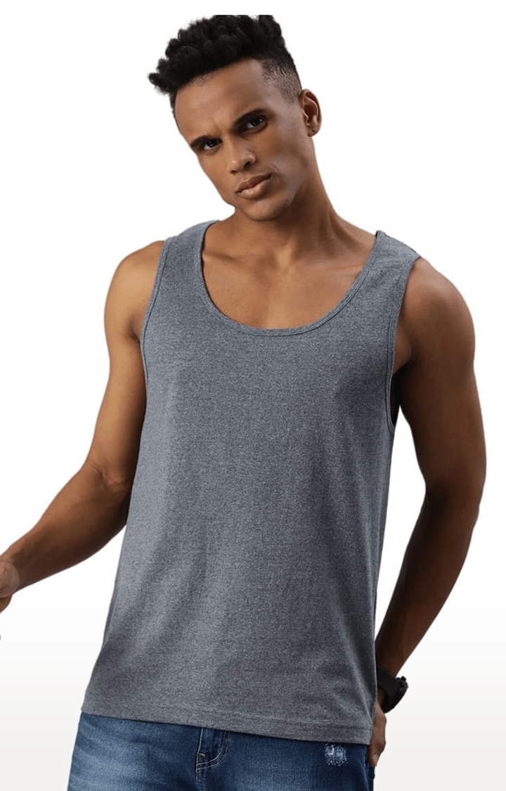 HUETRAP | Men's Grey Cotton Solid Vest 0