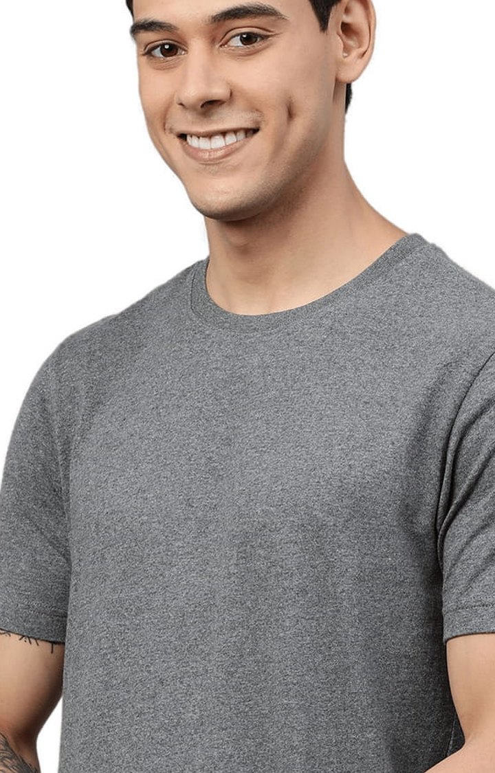 Men's Grey Solid Regular T-Shirt