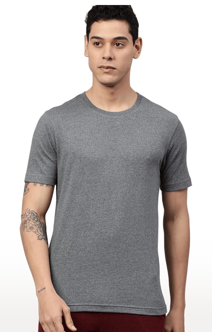 Men's Grey Solid Regular T-Shirt