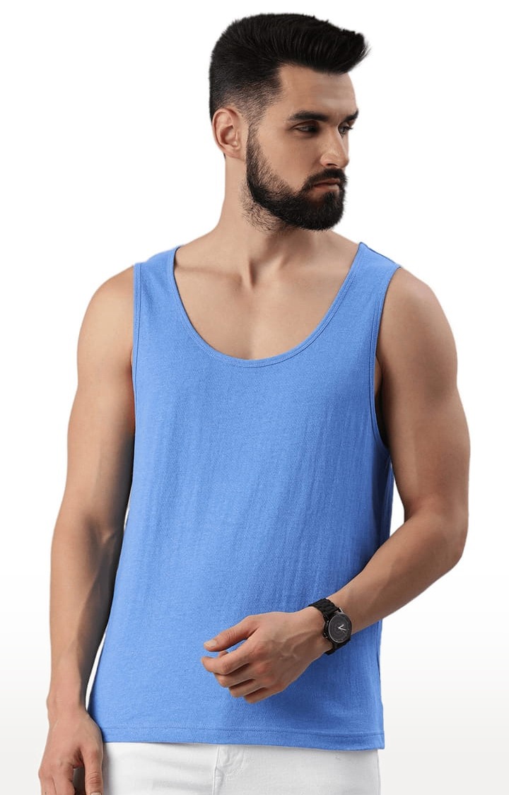 Men's Navy Blue Cotton Solid Vest