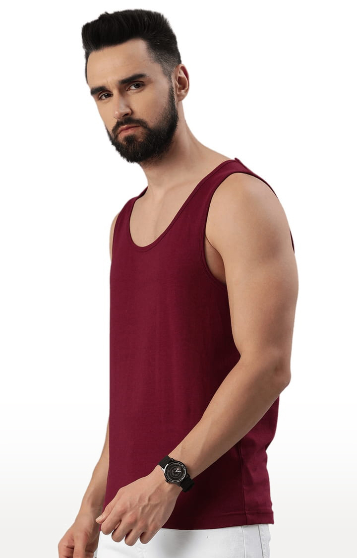 Men's Maroon Cotton Solid Vest