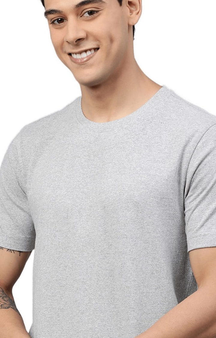 Men's Grey Solid Regular T-Shirt