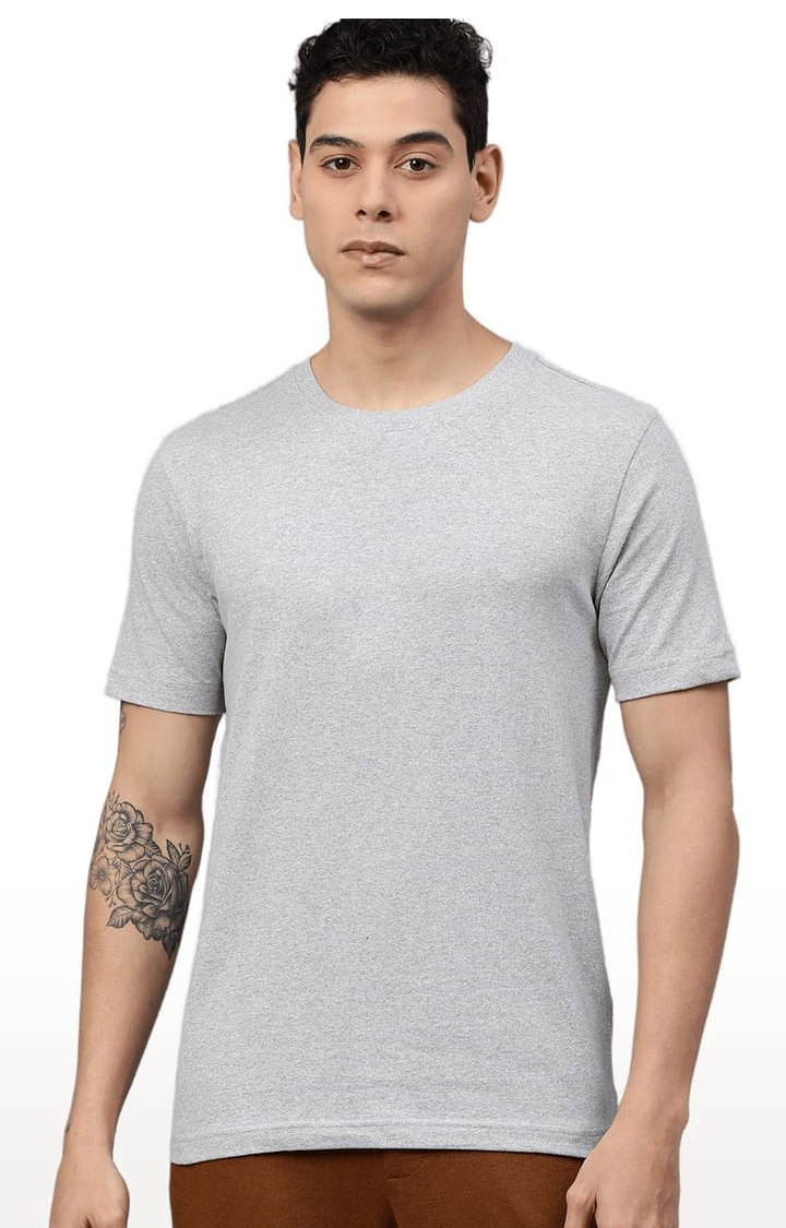 Men's Grey Solid Regular T-Shirt