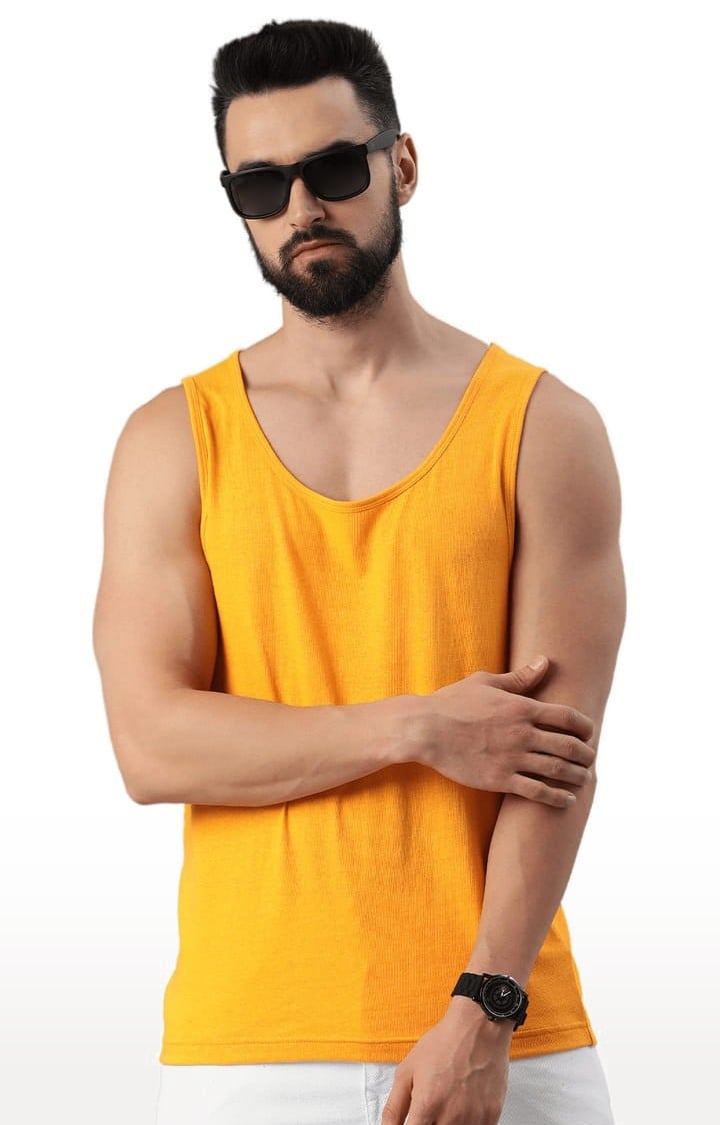 HUETRAP | Men's Yellow Cotton Solid Vest