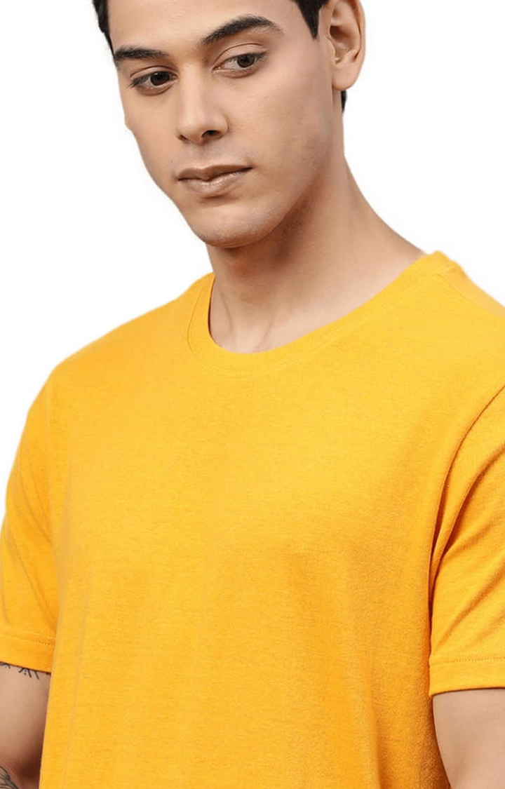 Men's Yellow Solid Regular T-Shirt