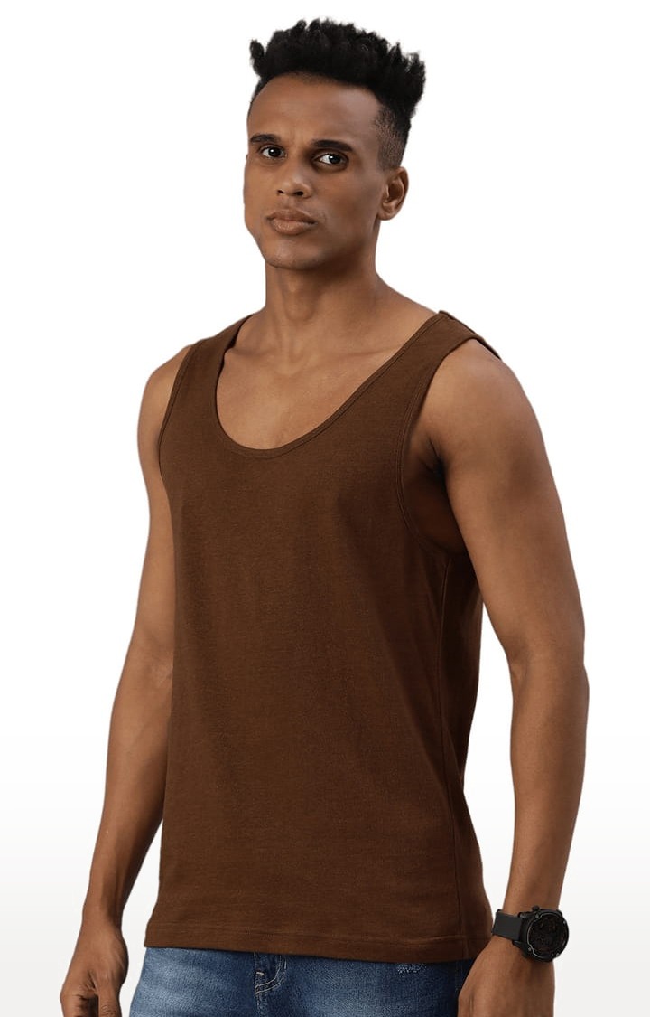 Men's Brown Cotton Solid Vest