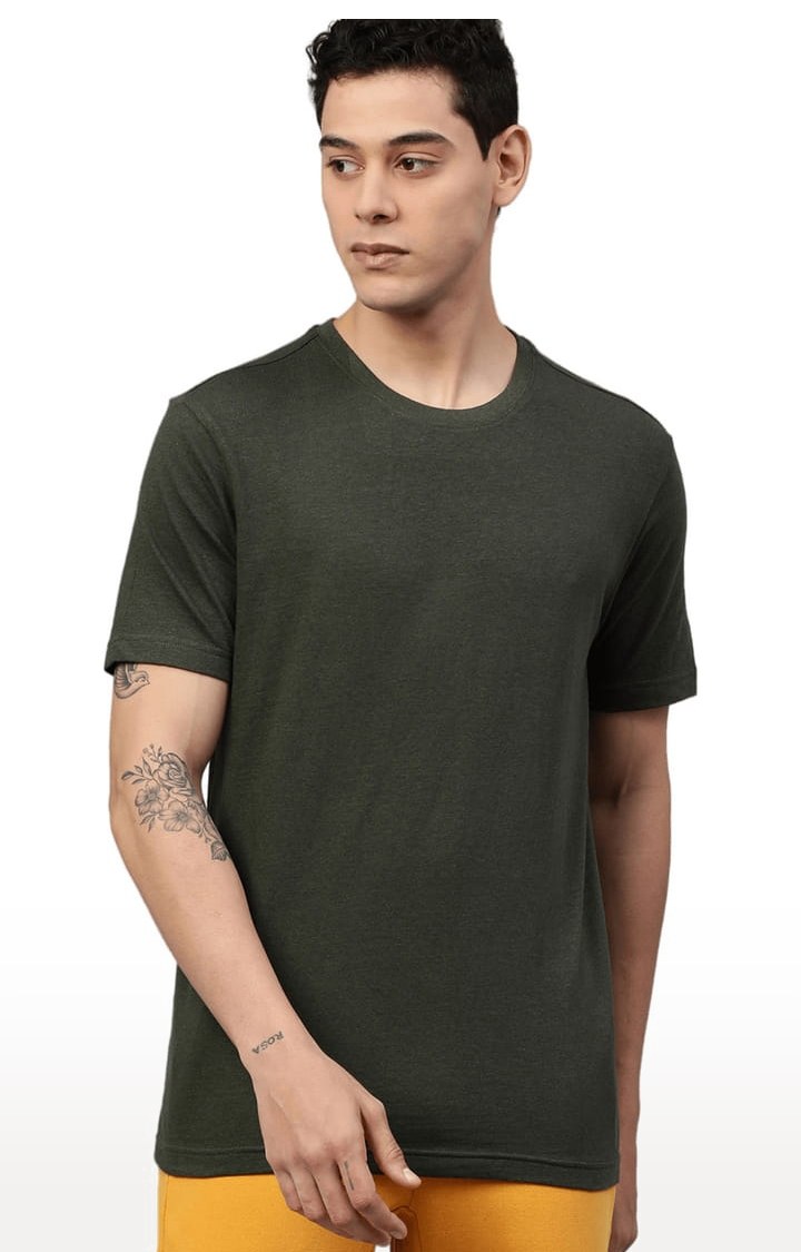 Men's Olive Green Solid Regular T-Shirt