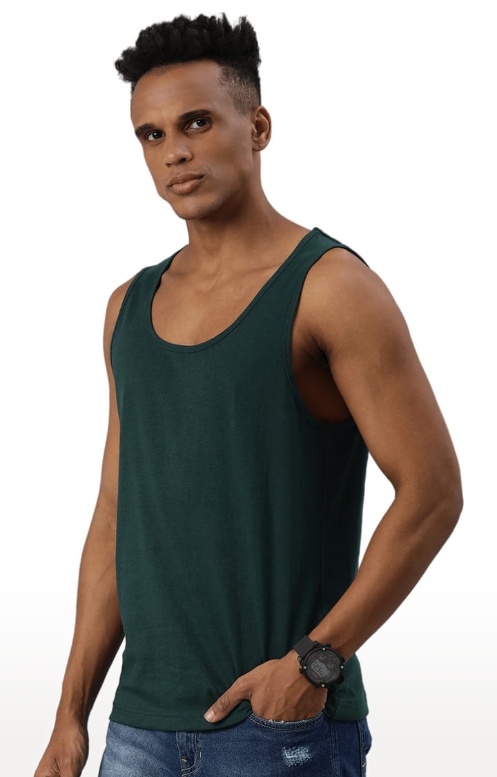 HUETRAP | Men's Green Cotton Solid Vest 1