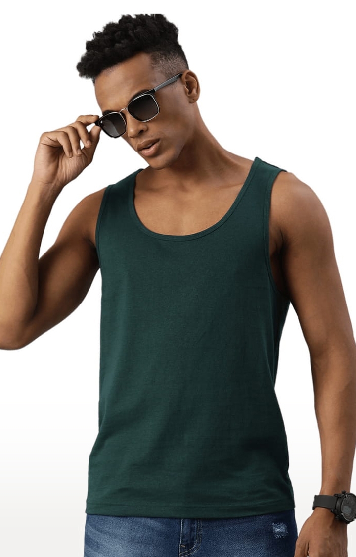 HUETRAP | Men's Green Cotton Solid Vest 0