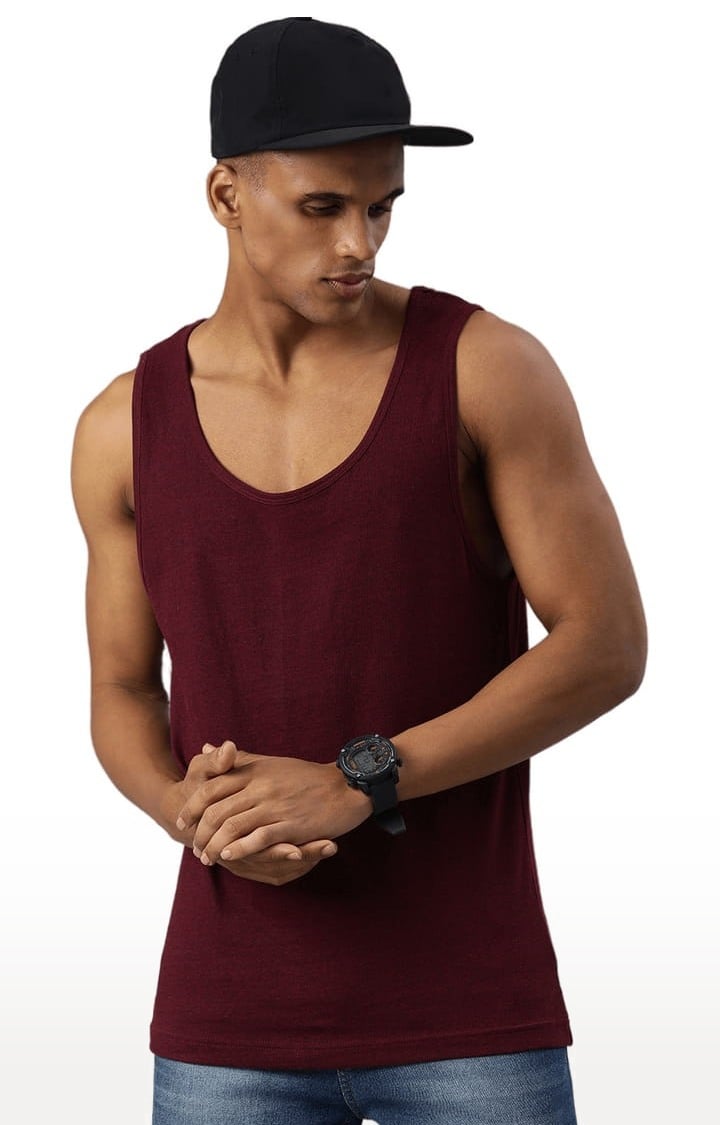 Men's Maroon Cotton Solid Vest