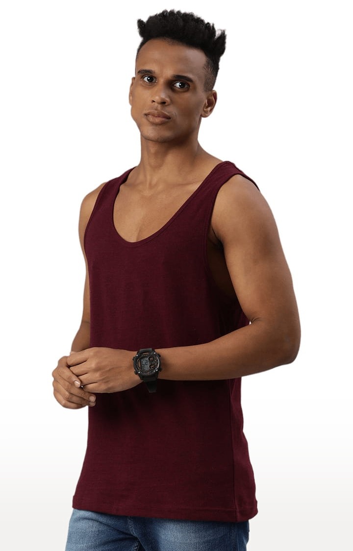 Men's Maroon Cotton Solid Vest