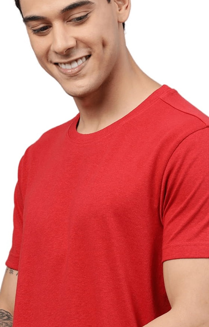 Men's Red Solid Regular T-Shirt