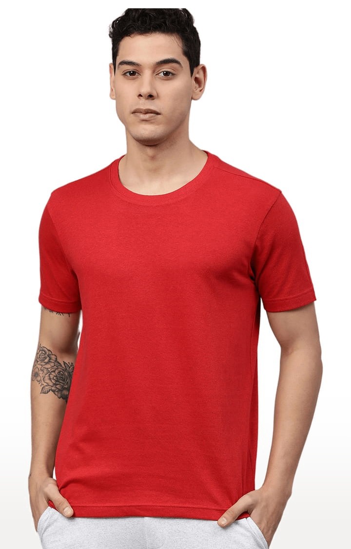 Men's Red Solid Regular T-Shirt
