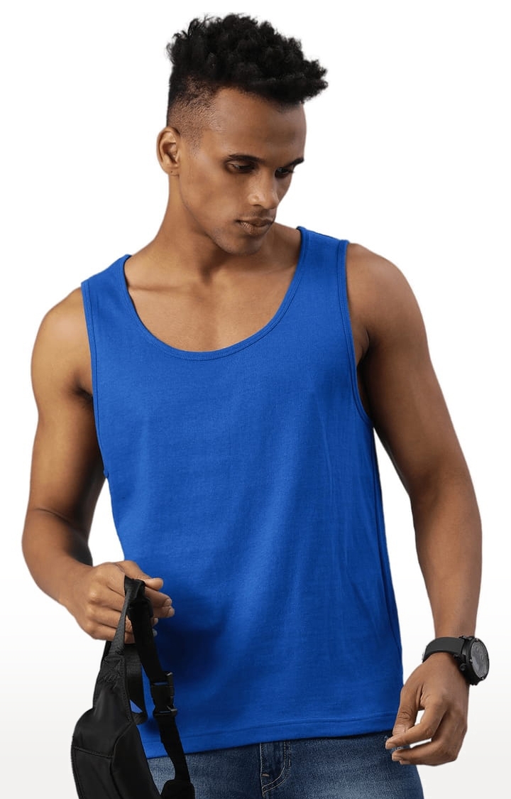 HUETRAP | Men's Blue Cotton Solid Vest 0