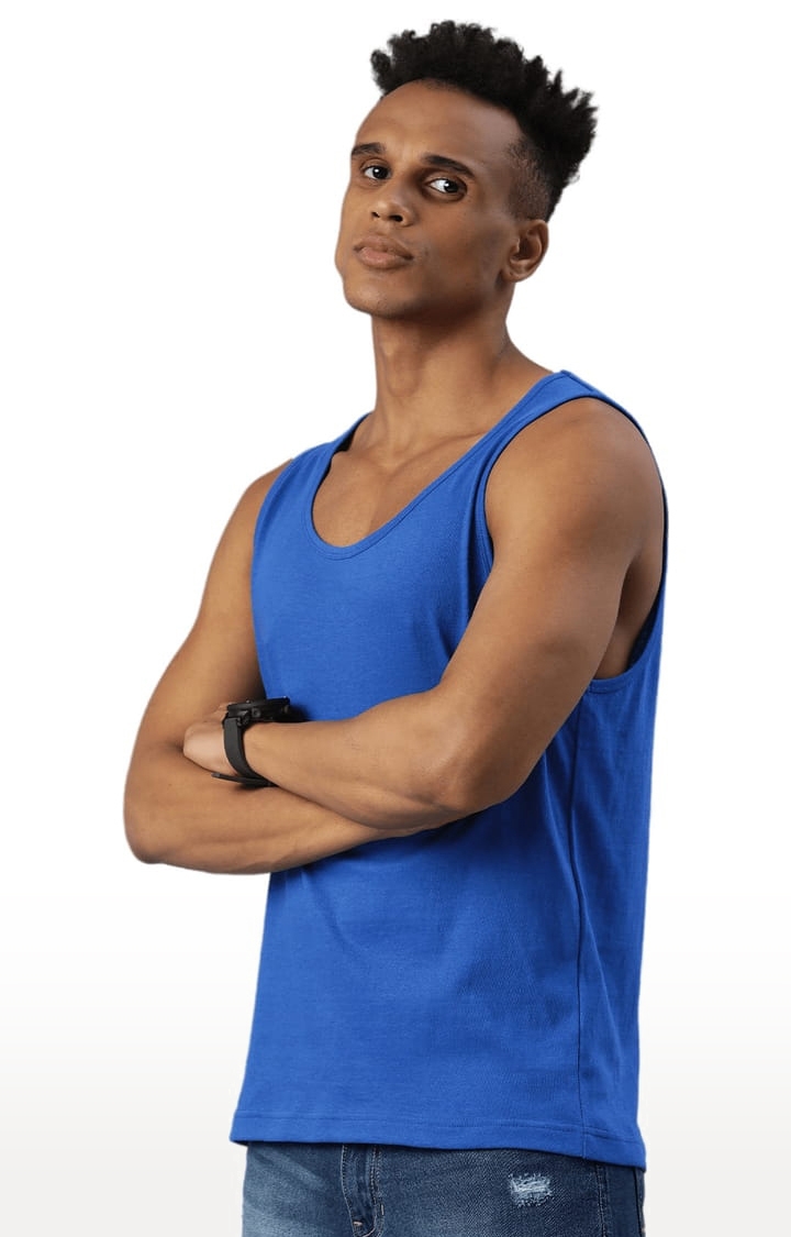 HUETRAP | Men's Blue Cotton Solid Vest 1
