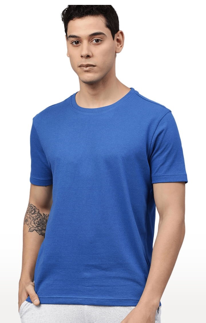 Men's Blue Solid Regular T-Shirt