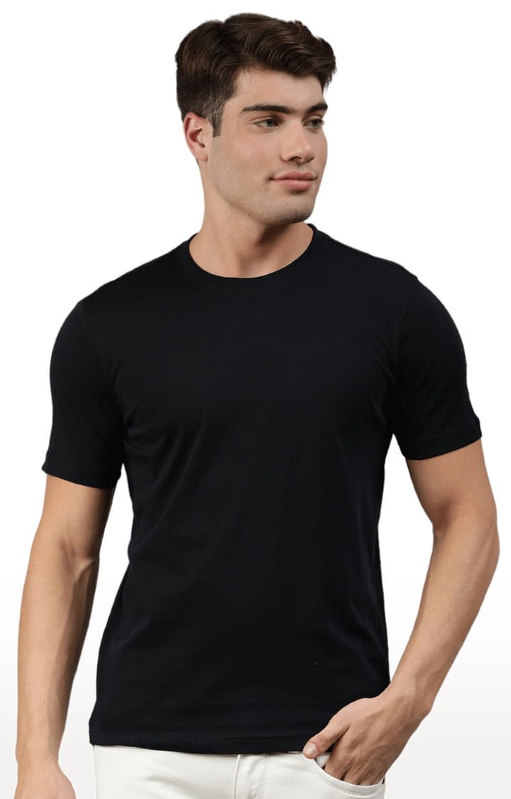 Men's Black Solid Regular T-Shirt