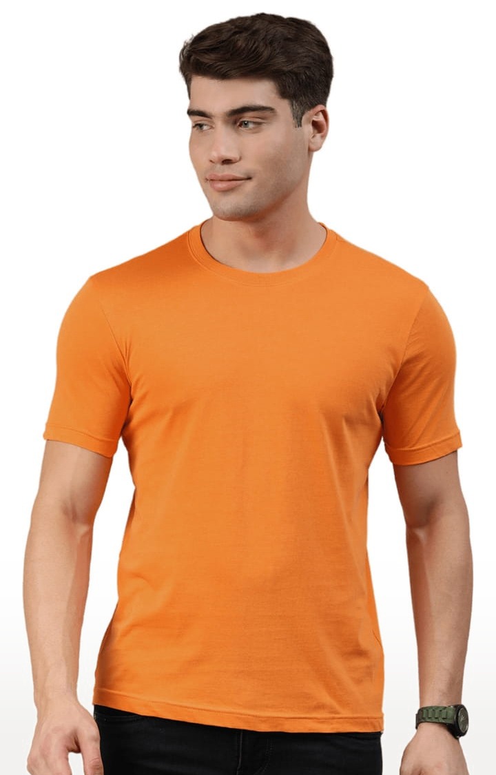 Men's Orange Solid Regular T-Shirt