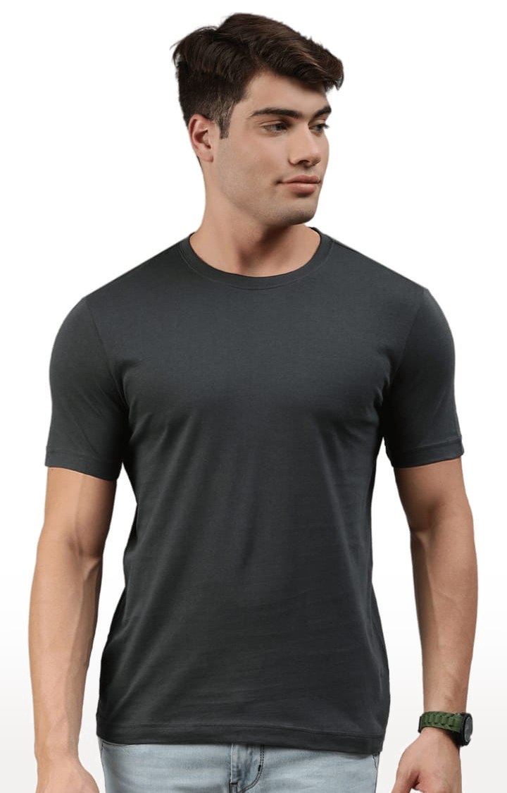 Men's Grey Solid Regular T-Shirt