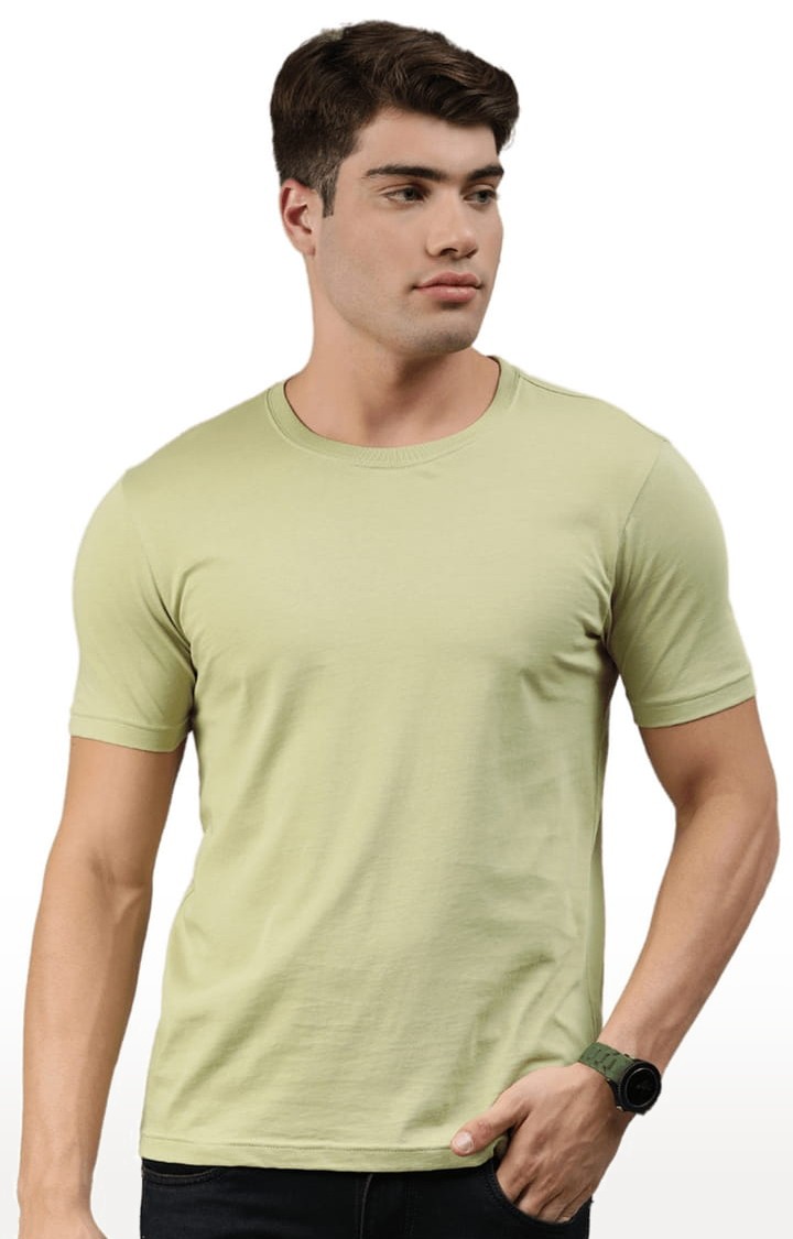 Men's Light Olive Solid Regular T-Shirt