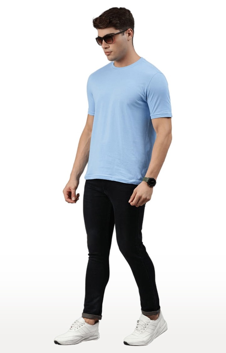 Men's Light Blue Solid Regular T-Shirt