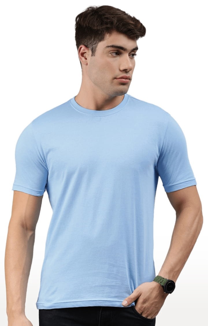Men's Light Blue Solid Regular T-Shirt