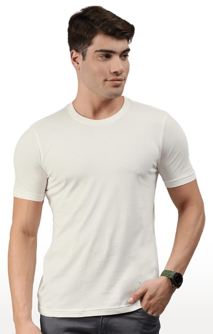 Men's Off White Solid Regular T-Shirt