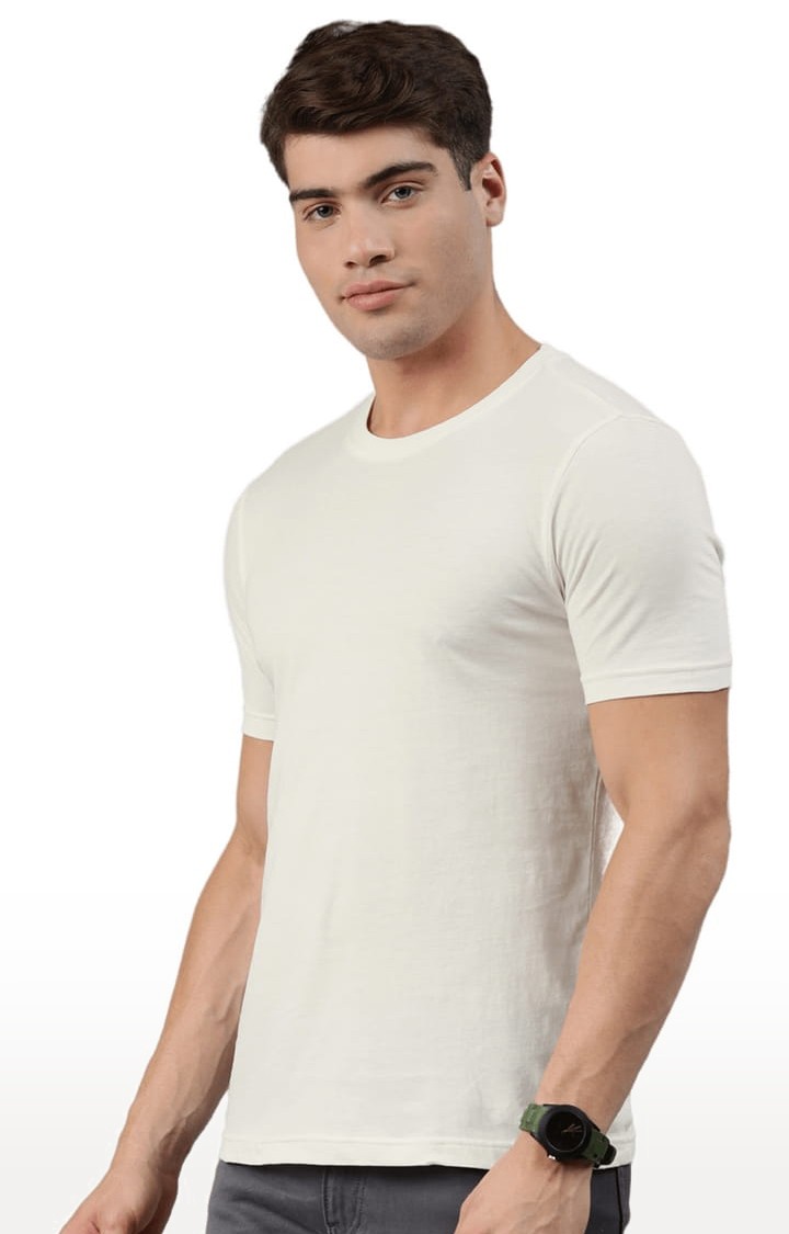 Men's Off White Solid Regular T-Shirt