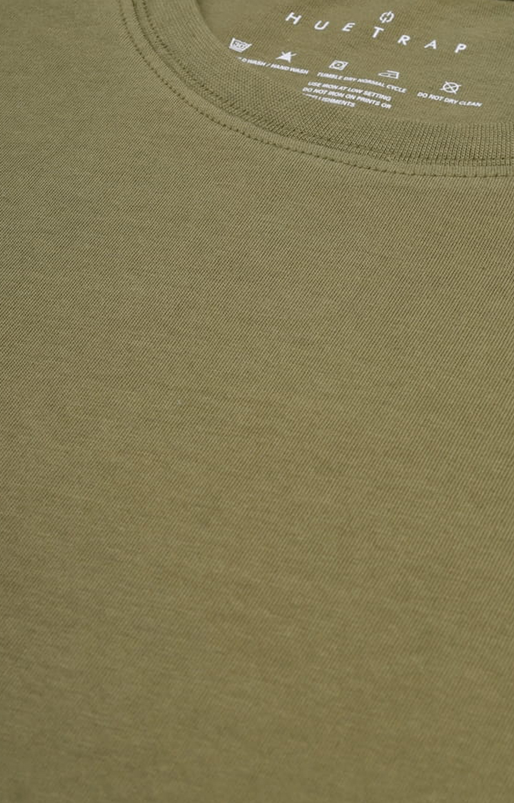 Men's Olive Green Solid Regular T-Shirt