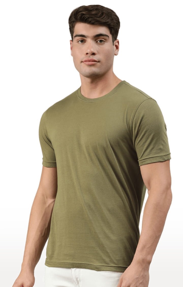 Men's Olive Green Solid Regular T-Shirt